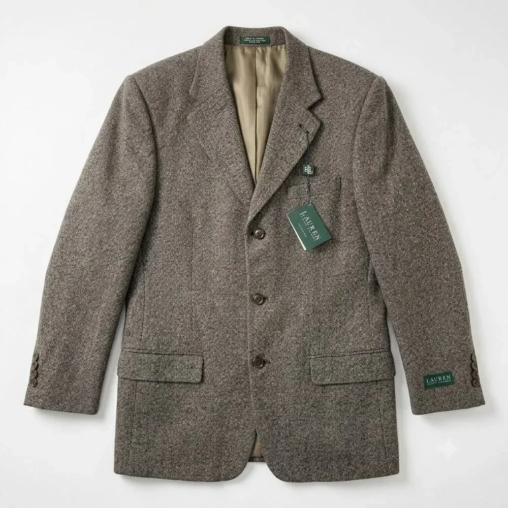 LRL Ralph Lauren Tweed Wool Sport Coat Brown Three Button Mens 42L 42 Long